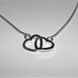 Double Interlocked Floating Hearts Link 925 Sterling Silver Necklace Snakechain